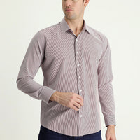 Açık Bordo Uzun Kol Slim Fit Dar Kesim Çizgili Pamuklu Kolay Ütülenebilir Gömlek