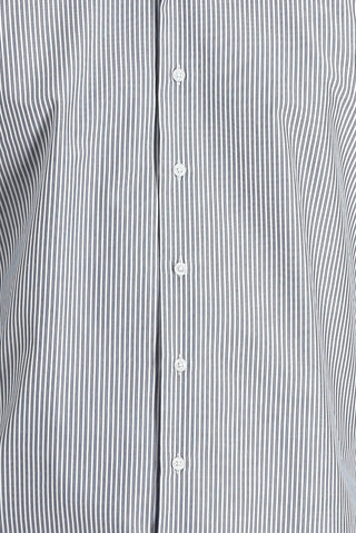 Orta Lacivert Uzun Kol Slim Fit Dar Kesim Çizgili Pamuklu Kolay Ütülenebilir Gömlek