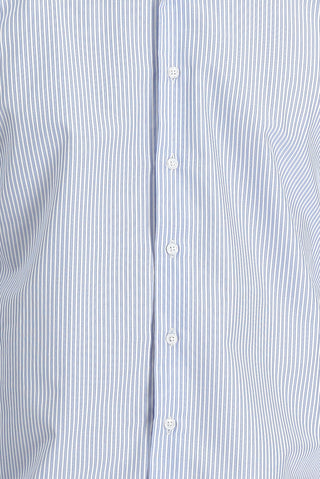 Açık Mavi Uzun Kol Slim Fit Dar Kesim Çizgili Pamuklu Kolay Ütülenebilir Gömlek
