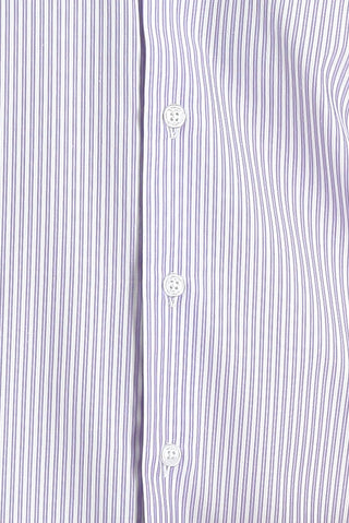 Lila Uzun Kol Slim Fit Dar Kesim Çizgili Kolay Ütülenebilir Gömlek
