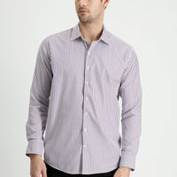Koyu Bordo Uzun Kol Slim Fit Dar Kesim Çizgili Pamuklu Gömlek