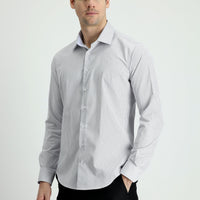 Orta Gri Uzun Kol Slim Fit Dar Kesim Çizgili Pamuklu Gömlek