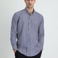 Dark Navy Long Sleeve Slim Fit Striped Casual Shirt