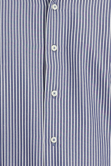 Koyu Lacivert Uzun Kol Slim Fit Dar Kesim Çizgili Spor Gömlek