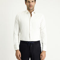 Cream Long Sleeve Slim Fit Classic Cotton Shirt