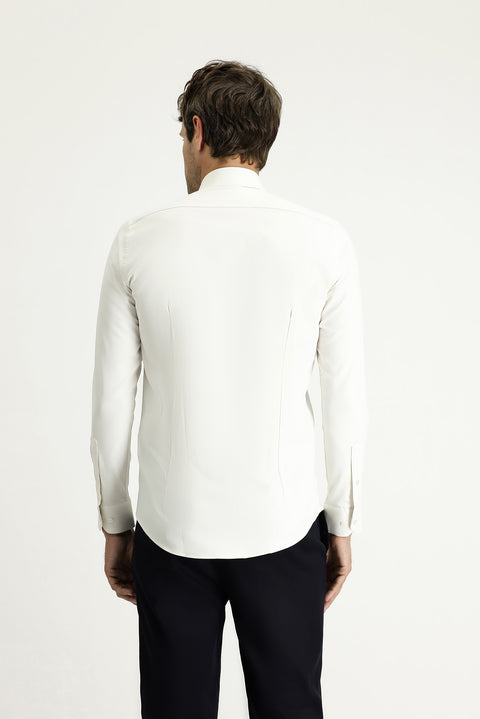 Cream Long Sleeve Slim Fit Classic Cotton Shirt