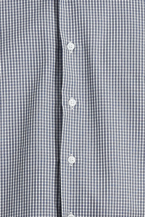 Dark Navy Long Sleeve Slim Fit Narrow Cut Plaid Cotton Easy-Iron Shirt