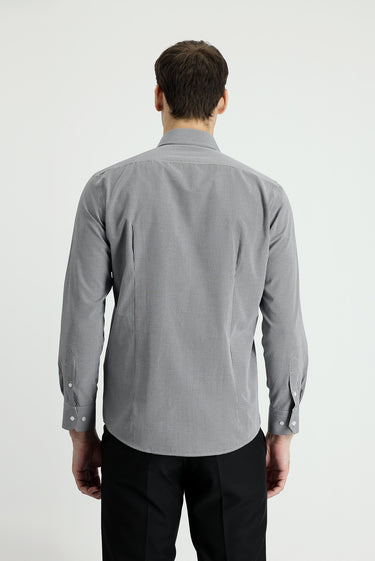 Siyah Uzun Kol Slim Fit Dar Kesim Desenli Pamuklu Kolay Ütülenebilir Gömlek