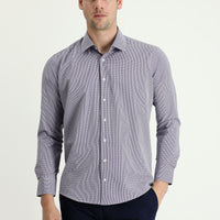Orta Lacivert Uzun Kol Slim Fit Dar Kesim Desenli Pamuklu Kolay Ütülenebilir Gömlek