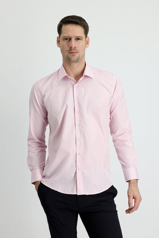 Toz Pembe Uzun Kol Slim Fit Dar Kesim Ekose Pamuklu Gömlek