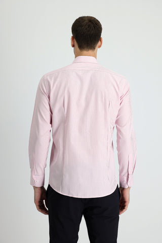 Toz Pembe Uzun Kol Slim Fit Dar Kesim Ekose Pamuklu Gömlek
