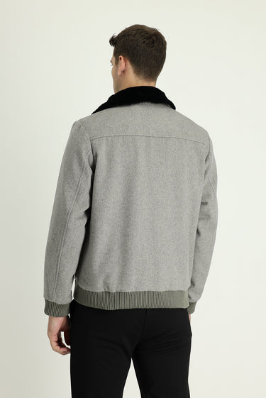 Açık Kahve Melanj Kürk Yaka Yünlü Mont