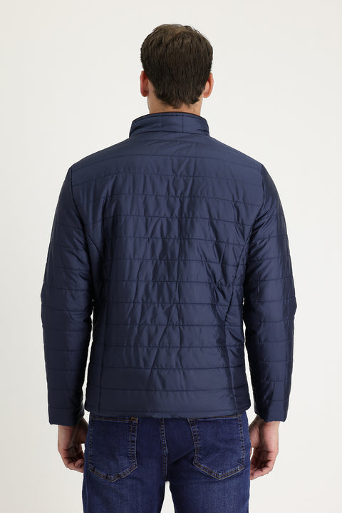 Orta Lacivert Super Slim Fit Ekstra Dar Kesim Kapitone Spor Mont