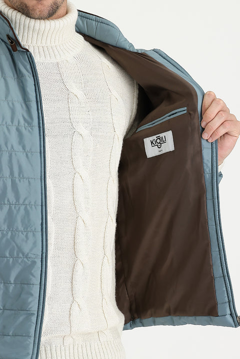 Orta Petrol Super Slim Fit Ekstra Dar Kesim Kapitone Spor Mont