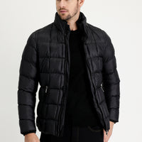Siyah Slim Fit Dar Kesim Kapüşonlu Kapitone Mont