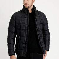 Black Slim Fit Quilted Hooded Jacket