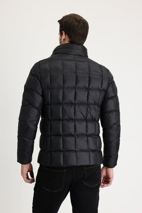Black Slim Fit Quilted Hooded Jacket