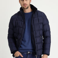 Orta Lacivert Slim Fit Dar Kesim Kapüşonlu Kapitone Mont