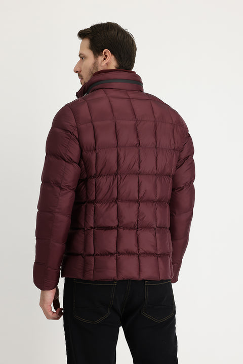 Koyu Bordo Slim Fit Dar Kesim Kapüşonlu Kapitone Mont