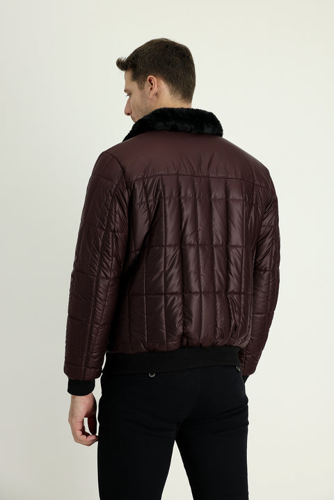 Koyu Bordo Kürk Yaka Spor Şişme Mont