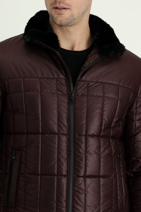 Koyu Bordo Kürk Yaka Spor Şişme Mont