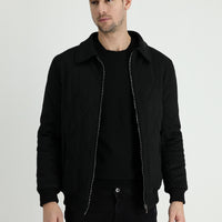 Siyah Slim Fit Dar Kesim Kapitone Mont