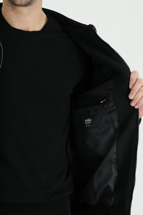 Siyah Slim Fit Dar Kesim Kapitone Mont