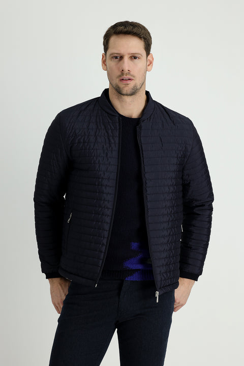 Medium Navy Slim Fit Ribbed Sport Jacket