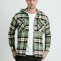 Pistachio Green Slim Fit Narrow Cut Hooded Plaid Shacket Shirt/Jacket