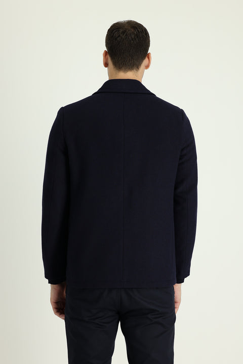 Koyu Lacivert Slim Fit Dar Kesim Yünlü Kruvaze Kaban