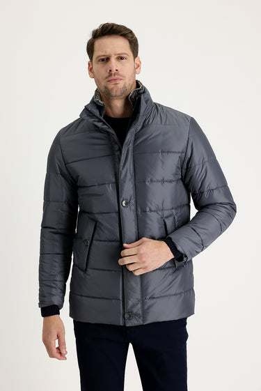 Orta Antrasit Kürk Yaka Spor Şişme Kaban