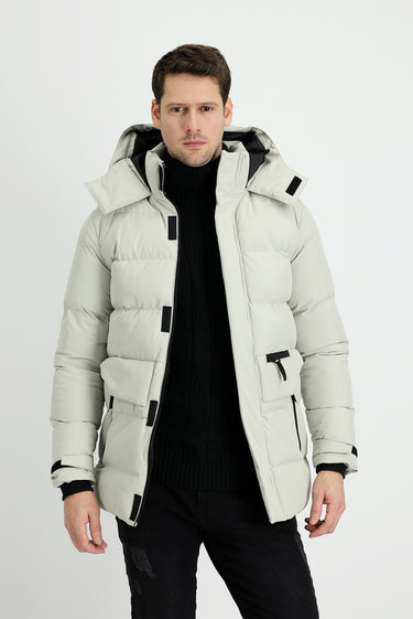 Orta Bej Kapüşonlu Spor Şişme Kaban