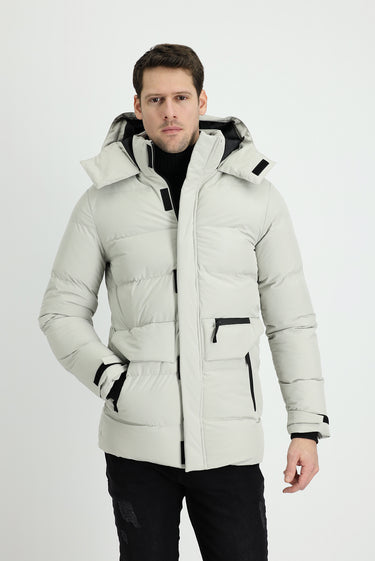 Orta Bej Kapüşonlu Spor Şişme Kaban