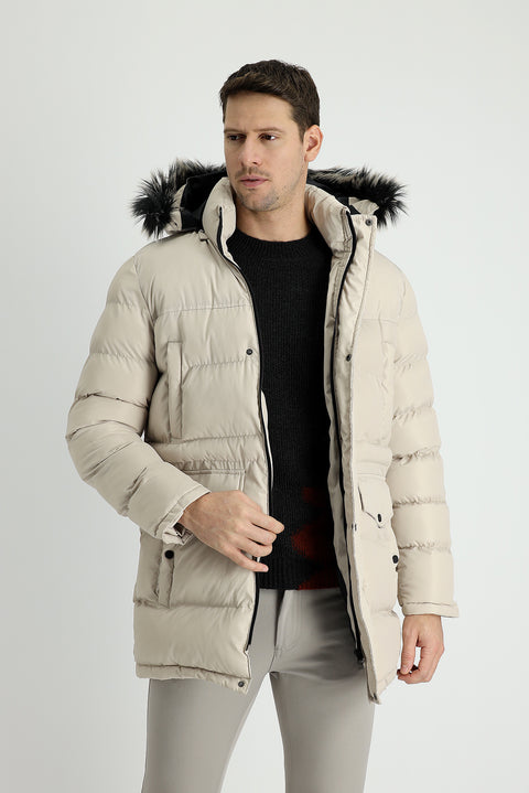 Stone Hooded Sports Puffy Jacket