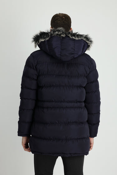 Koyu Lacivert Kapüşonlu Spor Şişme Kaban