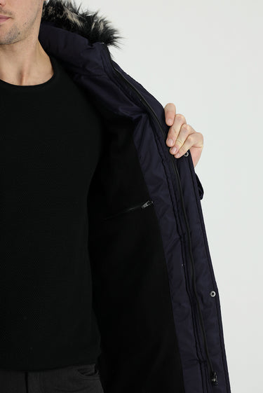 Koyu Lacivert Kapüşonlu Spor Şişme Kaban