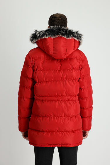 Koyu Kırmızı Kapüşonlu Spor Şişme Kaban