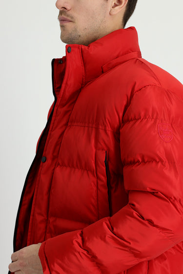 Koyu Kırmızı Kapüşonlu Spor Şişme Kaban