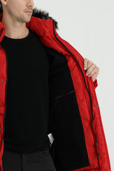 Koyu Kırmızı Kapüşonlu Spor Şişme Kaban