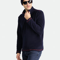 Koyu Lacivert Yarım Fermuarlı Nakışlı Polar Sweatshirt