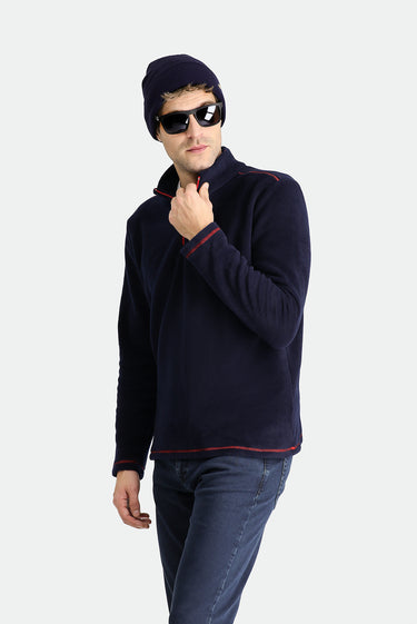Koyu Lacivert Yarım Fermuarlı Nakışlı Polar Sweatshirt
