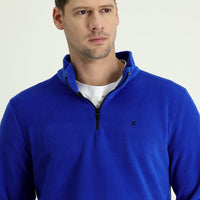 Saks Mavi Yarım Fermuarlı Dik Yaka Soğuk Geçirmez Tüylenme Yapmayan Polar Sweatshirt
