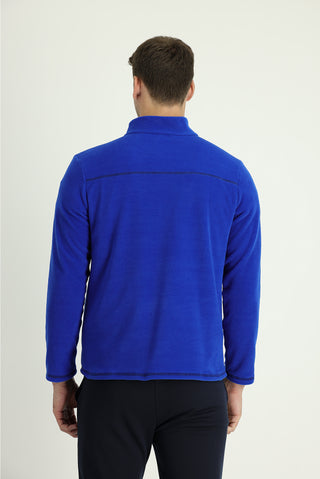 Saks Mavi Yarım Fermuarlı Dik Yaka Soğuk Geçirmez Tüylenme Yapmayan Polar Sweatshirt