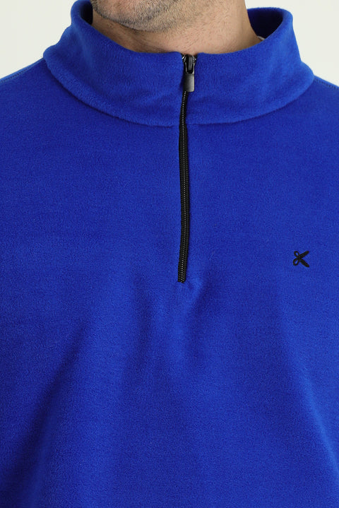 Saks Mavi Yarım Fermuarlı Dik Yaka Soğuk Geçirmez Tüylenme Yapmayan Polar Sweatshirt
