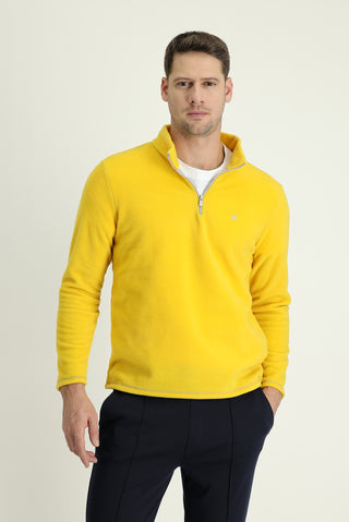 Limon Sarı Yarım Fermuarlı Dik Yaka Soğuk Geçirmez Tüylenme Yapmayan Polar Sweatshirt