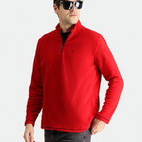Koyu Kırmızı Yarım Fermuarlı Dik Yaka Soğuk Geçirmez Tüylenme Yapmayan Polar Sweatshirt