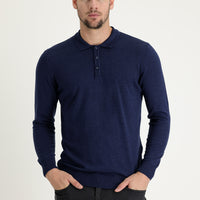 Orta Lacivert Melanj Polo Yaka Regular Fit Triko Kazak