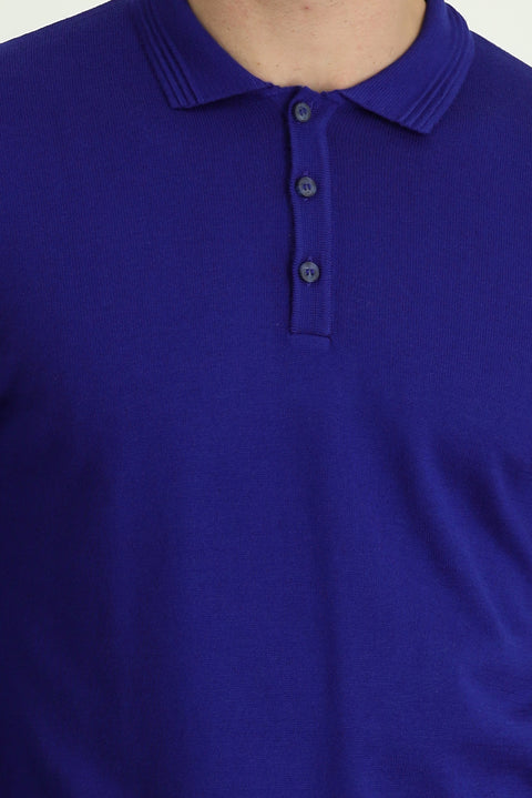 Saks Blue Polo Neck Regular Fit Knitwear Sweater