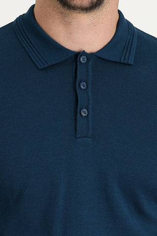 Orta Petrol Polo Yaka Regular Fit Triko Kazak