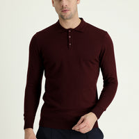 Koyu Bordo Polo Yaka Regular Fit Pamuklu Triko Kazak